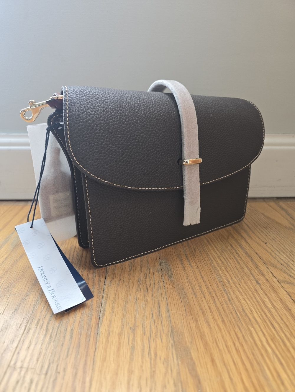 Dooney & Bourke Dark Brown Pebbled Leather Crossbody with Strap